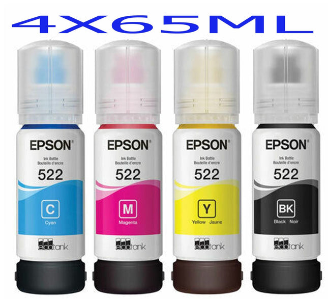 Genuine Epson 522 Ink Bottle Set – 4 Colours (C, M, Y, BK) – 65ml Each
