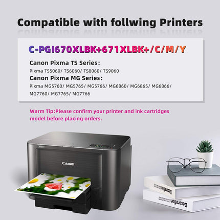 Canon 670XL PGI-670 XL 671XL CLI-671 XL Ink Cartridges for Canon PIXMA MG5760 MG5765 MG6860 MG5766 MG6865 MG7760 MG7765 MG7766 TS5060 TS6060 TS8060 TS9060 Printer (5Packs)