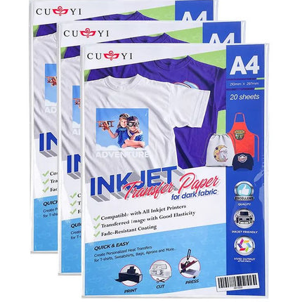 A4 Heat Transfer Paper for Dark Fabrics – 20-Sheet Pack for Inkjet Printing!