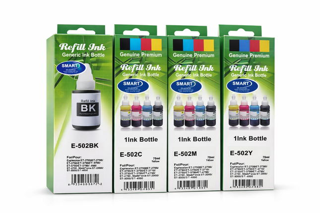 Epson 502 Compatible Ink Bottles – BK/C/M/Y & Full Set