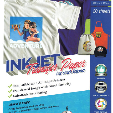 A4 Heat Transfer Paper for Dark Fabrics – 20-Sheet Pack for Inkjet Printing!
